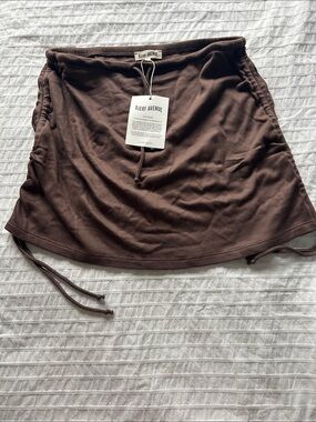 Djerf Avenue Chocolate Brown Drawstring Mini Skirt